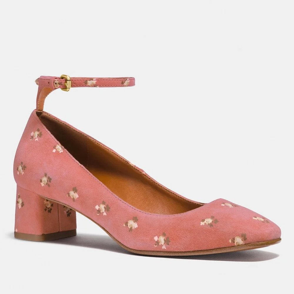 Coach Floral Suede Ankle Strap Pumps in Prairie Print